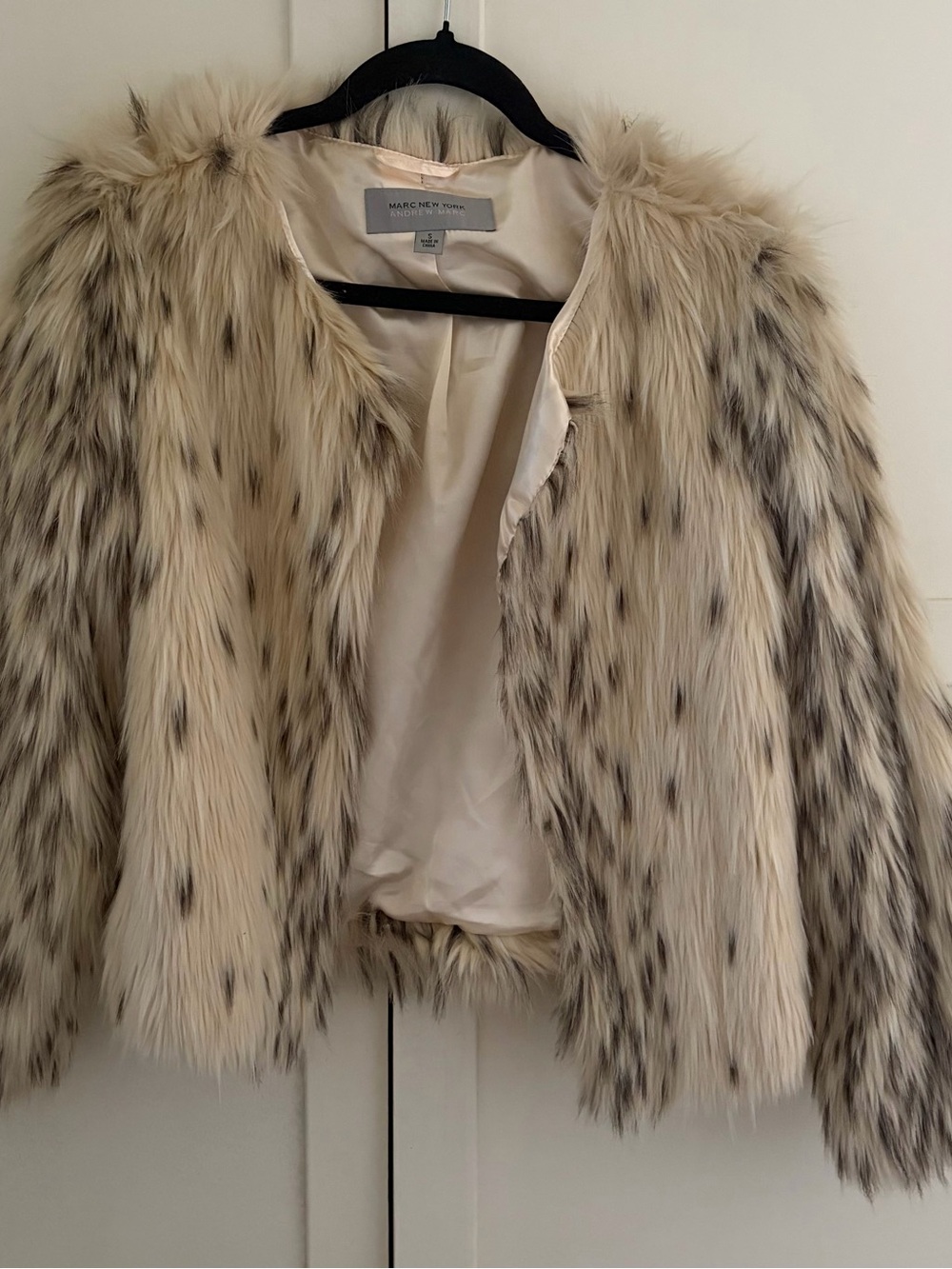 Marc New York Cream Faux Fur Jacket with Black Speckle